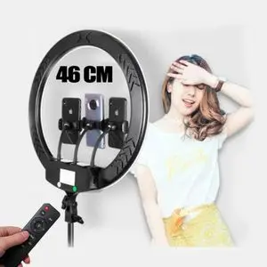 Astro Lighting Ring Light 46cm avec télécommande + Tripode 2.1 m pour Make-up Artiste / YouTube / TIKTOK