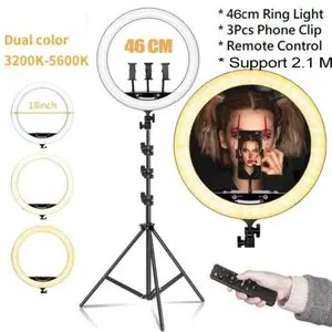 Astro Lighting Ring Light 46 cm Led avec télécommande pour Youtube TikTok makeup artist + tripod 210cm
