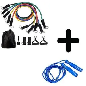 Autre 5 Câbles Élastiques avec Fixation Porte et Pied + Corde à Sauter Professionnelle Gratuite