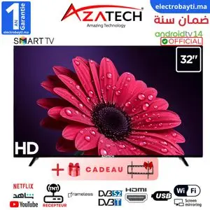 AZATECH 32 Smart TV Frameless HD Récepteur Intégré HDMI + Support Mural