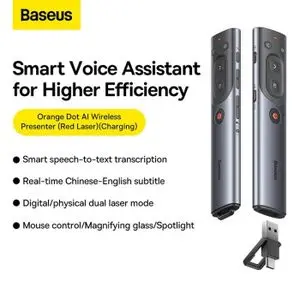 Baseus AI Wireless Presenter Red Laser Pointer - Stylo à Bascule de Présentation Sans Fil USB 2.4GHz, avec Télécommande et Lumière Rouge Pointeur laser Rechargeable