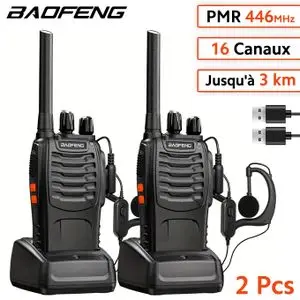 Baofeng TalkieWalkie PMR446 Professionnel 16 Canaux - Set 2 Radios avec Écouteurs PTT et Station Charge USB