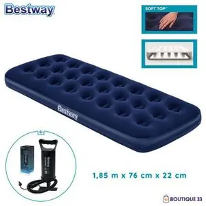 Bestway Matelas Gonflable de Camping 1 Place 185 x 76 x 22 cm + Gonfleur inclus