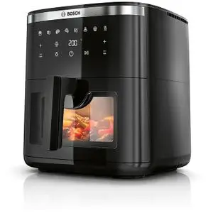 Bosch Friteuse sans huile Série6 Air Fryer XXL, capacité de 7,2 L, 7 programmes prédéfinis, vitre de cuisson éclairée, cuisson jusqu'à 65% plus rapide, noir 2 ans de garantie