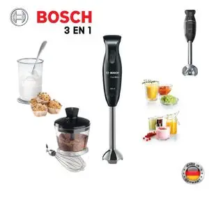 Bosch Mixeur plongeant 3 en1, 600 Watt avec verre d'oseur et hachoir XL pour Hachées ou Mixées Origine de d'allemagne