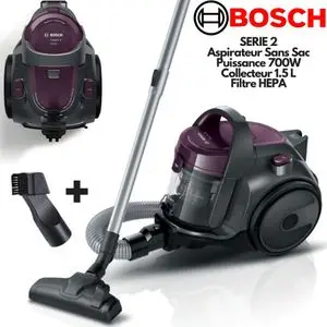 Bosch BGC05AAA1 Série 2 Aspirateur Sans Sac – Moteur 700W, Technologie Power AirCycle, Réservoir 1.5L Translucide, Système EasyClean, Brosse Universelle Tous Sols – 9m de Liberté de Mouvement, Idéal Usage Quotidien