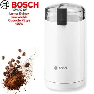 Bosch TSM6A011W Moulin À Café Et Epices Moteur Très Puissant 180W Pour Une Mouture Parfaite Pour Mouture Parfaite Capacité 75 Grs Lames En Acier Inoxydable Qualité Allemande