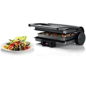Bosch Panini Grill toaster 3en1 ouvrable 180°, T° réglable , Antiadhésif , rouge/Inox , 2000W, TCG4104