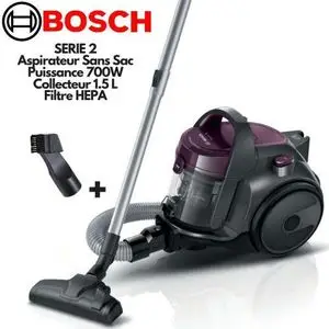 Bosch BGC05AAA1 Série 2 – Aspirateur Sans Sac 700W, Filtration Haute Performance, Système EasyClean, Réservoir 1.5L, Rayon d'action 9 mètres, Technologie Power AirCycle – Compact, Léger &amp; Puissant