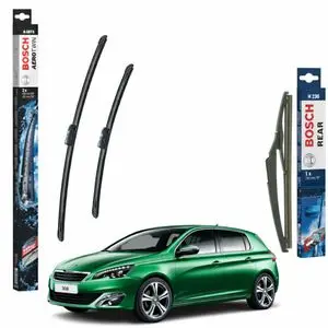 Bosch Pack Balais d’Essuie-Glace avant et arrière pour Peugeot 308 II - Silencieux Premium