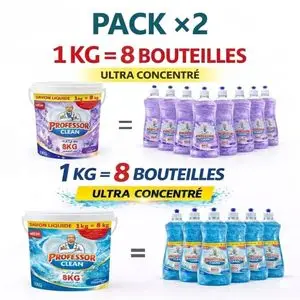 Professor Clean  PACK 2 Sceaux Liquide Vaisselle Ultra Concentré Ultra Economique 1KG+1KG Lavande et Océan