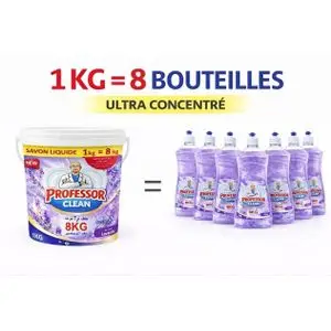 Professor Clean Liquide Vaisselle Ultra Concentré( 8L) = 8 Bouteilles de savone – Dégraissant Puissant – Lavandee