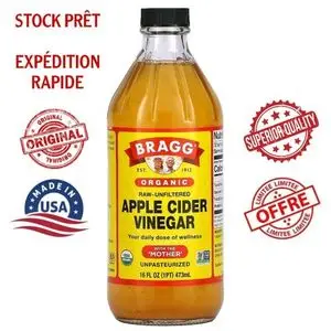 BRAGG FOOD PRODUCTS Organic Apple Cider Vinegar (Vinaigre de cidre de pomme) with The 'Mother', Raw-Unfiltered, 473 ml