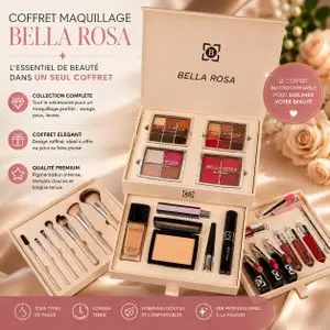 BELLA ROSA Coffret Maquillage Professionnel Complet – Kit Maquillage avec Pinceaux, Palette Fards à Paupières, Rouge à Lèvres, Fond de Teint, Poudre et Mascara – Coffret Cadeau Femme