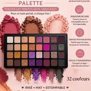 BELLA ROSA Palette d'Ombres à Paupières Professionnelle - 32 Couleurs Essentielles bien pigmentées