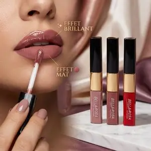 BELLA ROSA Pack 3 Trio Lèvres Élégance LIQUID LIPSTICK + LIP GLOSS – Double effet : Mat &amp; Brillant - Longue tenue 16H+ Couleurs hautement pigmentées