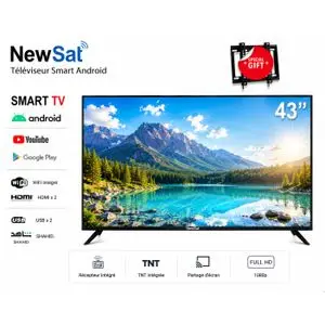 NewSat Smart TV 43 Android FHD Récepteur intégré et TNT, Qualité d'image exceptionnelle + Support gratuit