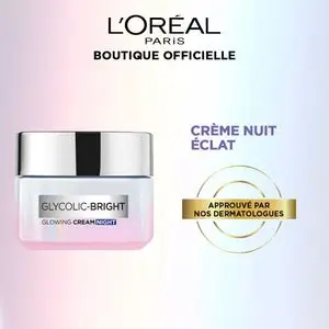 L'Oréal Paris Creme Nuit Glycolic-Bright Soint eclat a base d’acide glycolique pour une peau lisse, eclatante et uniforme – 50 ml