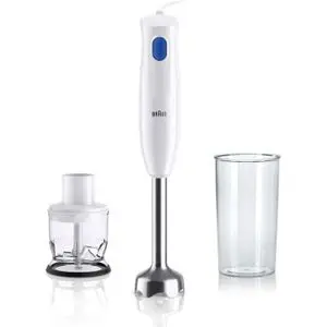 Braun MQ10.201MWH – Mixeur Plongeant Compact &amp; Puissant 450W, avec Verre Doseur 600 ml, Hachoir 350 ml, Pied Inox Anti-Éclaboussures, Idéal Soupe, Smoothie &amp; Sauces Maison