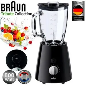 Braun Blender Professionnel 800W 1,75L, Qualité Allemande, Bol en Verre Thermo-Résistant, 5 Vitesses + Turbo, Mixeur Haute Performance, Mixeur Blender