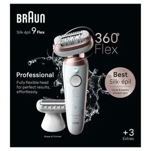 Braun Silk-épil 9 Professionnel Flex 360 , Épilateur avec Tête Flexible À 360° et Tête De Rasoir