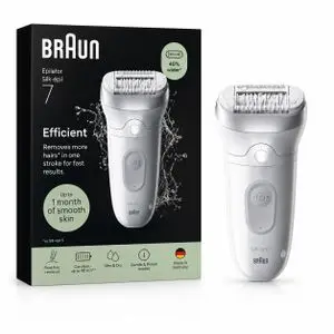 Braun Silk-épil 7 Epilator SE7-000 - Épilateur Électrique Wet &amp; Dry, 40 Pincettes MicroGrip, Tête Large, SmartLight, Sans Fil Jusqu'à 1 Mois de Peau Douce