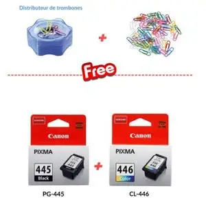 Canon Pack Cartouches d'encre PG-445 Noire + CL-446 Color - Distributeur + trombones offert