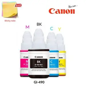 Canon Pack Bouteilles d'encre GI-490 pour les imprimantes PIXMA G + Sticky note Offert