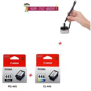 Canon Pack cartouches d'encre PG-445 Noire + CL-446 Tri-Color - Stylo fixe table Offert