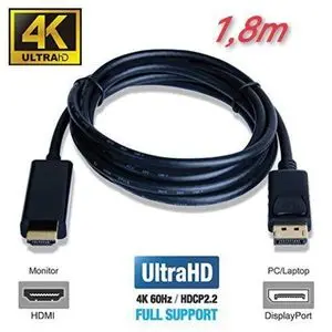 Cable  hdmi to displayport adapter DP Male To HDMI Male Converter 1,8m