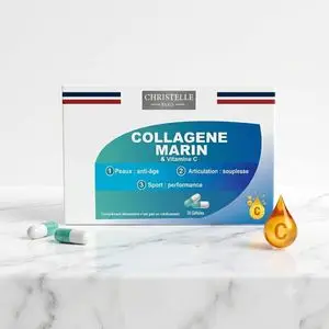CHRISTELLE PARIS Collagène marin + Vitamine C, santé et bien-être cheveux, peau, anti-age, anti-ride,