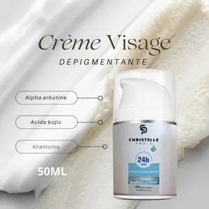 CHRISTELLE PARIS Crème Éclaircissante Anti-Âge Anti-taches LightenUp - 50 ml - avec Alpha arbutine, Acide Kojic et Allantoine