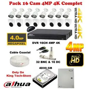 Dahua Pack complet de 16 Cameras de Surveillance  4MP 4K Haut Resolution