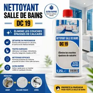 Détartrant Liquide Sanitaire  Flacon 1.25 Litres Solution Anti Tartre Calcaire Incrusté Entretien WC Paroi de Douche Mitigeur Émail Céramique Cuvette Robinet
