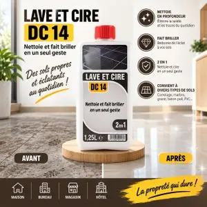 Nettoyant Traitant Sol Flacon 1.25 Litres Formule Auto Lustrante Lavage Protège Brillance Grès Cérame Travertin Carreau Ciment Terrazzo Villa Appartement Bureau