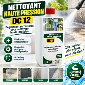 Activateur Concentré Nettoyage  Flacon 1.25 Litres Solution Dégraissante Surpuissante Chantiers Façades Dallages Sols Extérieurs Pierre Naturelle Béton Brique Balcon