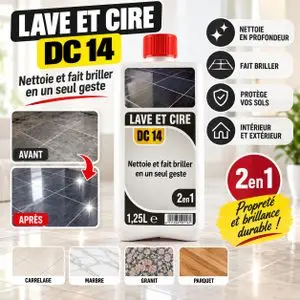 Produit de Finition Sol  Cire Autolustrante 1.25 Litres Traitement Protecteur Éclat Carrelage Marbre Granit Parquet Vitrifié Intérieur Extérieur Terrasse Salon Entrée