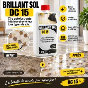 Lotion Lustrante Protection Sol  Flacon 1.25 Litres Éclat Effet Miroir Marbre Zellige Pierre Vernie Carrelage Brillant Terrasse Salon Couloir Entrée Immeuble