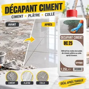 Décapant Ciment Laitance Plâtre Colle Fin de Chantier Nettoyant Carrelage Mosaïque Sol Solvant Puissant Bidon 1,25 L