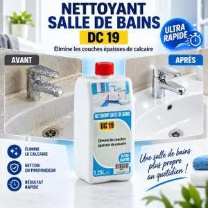 Produit Décapant Calcaire  Flacon 1.25 Litres Rénovateur Robinetterie Chrome Émail Baignoire Douche Vitre Lavabo Anti Trace Eau Incrustation Soin Sanitaire