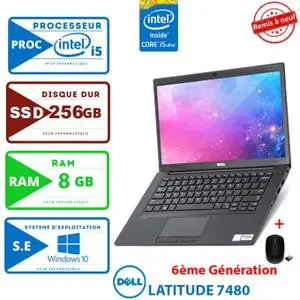 DELL PC PORTABLE Latitude 7480 -INTEL COR i5- RAM 8Go - 256Go SSD QWERTY-REMIS A NEUF
