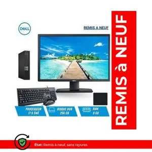 DELL Ordinateur complet OptiPlex 7050 Intel® Core™ i7 6éme  8 Go DDR4-SDRAM 256 Go SSD + Ecran 22 pouce  Windows 10 Pro Mini PC Noir - Remis a Neuf -