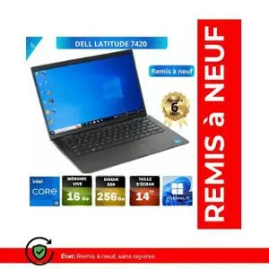 DELL Pc Portable Latitude 7420 Intel Core I5-1145g7 11éme Génération RAM 16Go DDR4 256Gb SSD Ecran IPS 14"QWERTY - REMIS A NEUF