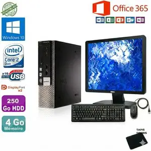 DELL PC de Bureau - Intel Core 2 Duo - 4Go RAM - 250Go HDD - Écran 17" + Accessoires (Remis à Neuf)