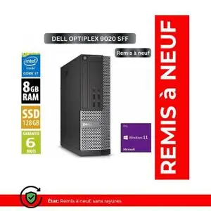 DELL Unité Central OPTIPLEX 9020 Intel Core i7 4790-3.6GHz 4éme Génération  8 Go RAM- 128Go SSD-remis à neuf