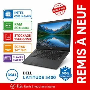 DELL Pc Portable i5-ème Latitude 5400 i5-8365 / 8GO/ 256GO SSD - Remis a neuf