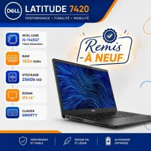 DELL  Pc Portable Latitude 7420 Intel Core I5-1145g7 11éme Gén RAM 16Go DDR4 256Gb SSD  - REMIS A NEUF