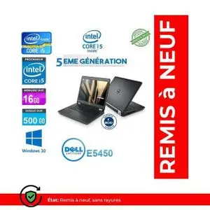 DELL PC Portable Latitude E5450 - 14" - Intel Core i5 - 16GB RAM + 500GB HDD - Windows - Gratuit - Remis à neuf
