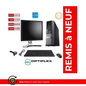 DELL PACK PC BUREAU OptiPlex 3020 SFF -INTEL CORE I5-RAM 8Go-HDD 250Go-avec Ecran 19" - GARANTIE 6 MOIS-(Remis a Neuf)