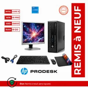 DELL PACK PC BUREAU  PRODESK 600-INTEL CORE I5-RAM 8Go-HDD 250Go-avec Ecran PHILIPS  19" - avec souris , clavier et tapis - GARANTIE 6 MOIS-(Remis a Neuf)